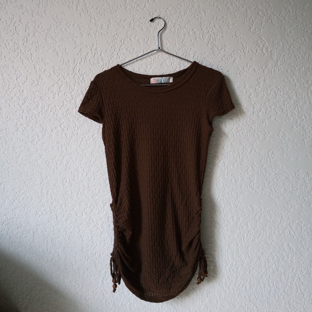 FP BEACH BY FREE PEOPLE RUCHED SIDE TIE COVER UP XS BROWN